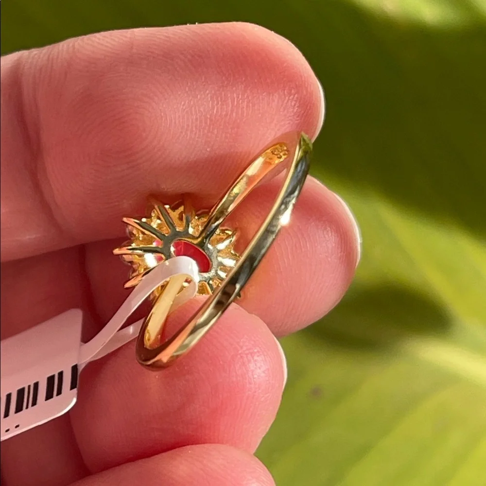 NWT Natural Pink Opal with CZ Accent Ring 18k YG Plated over 925 Silver Size 8